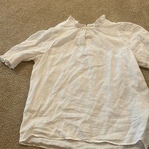 J crew white linen ruffle neck blouse Small
